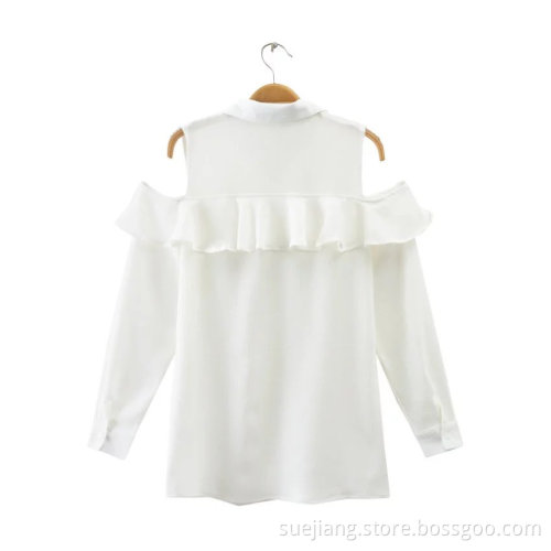 Shoulder-Exposed Long Sleeve Crepe Chiffon Shirt